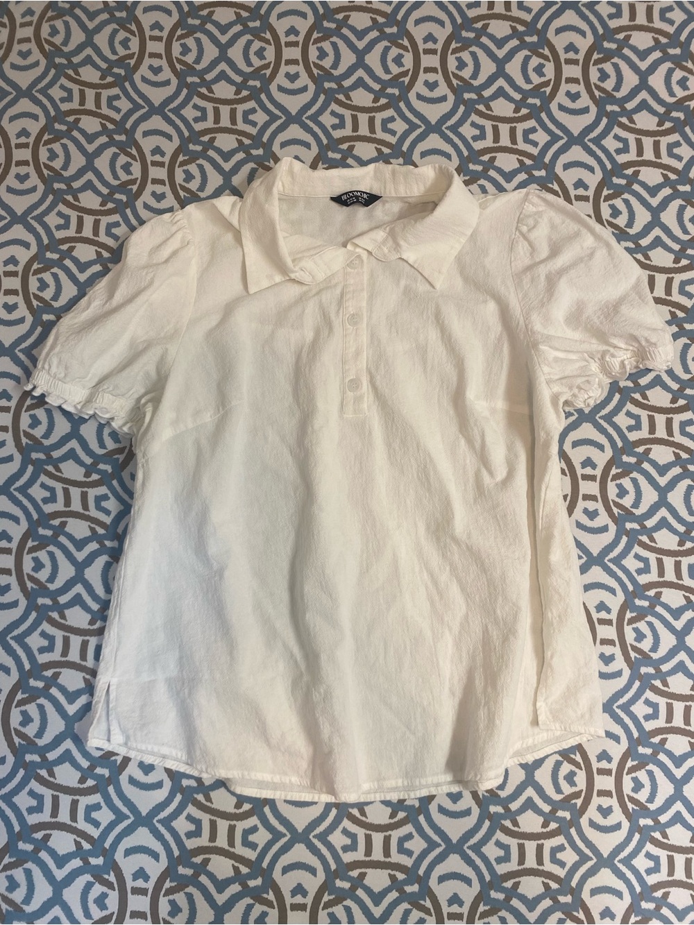 BloomChic White Puff Sleeve Polo Top